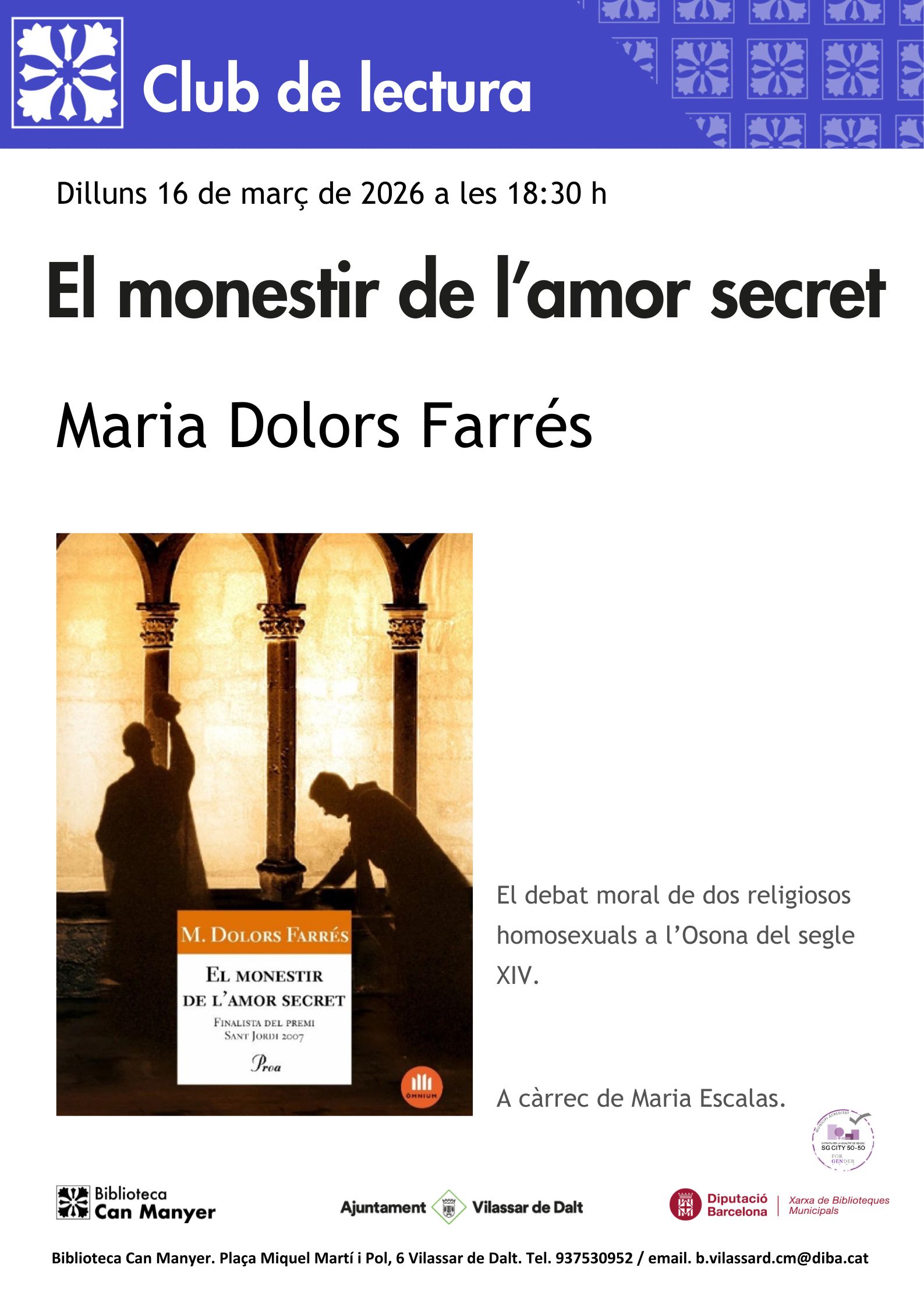 Club de lectura: 'El monestir de l'amor secret', de Maria Dolors Farr&eacute;s