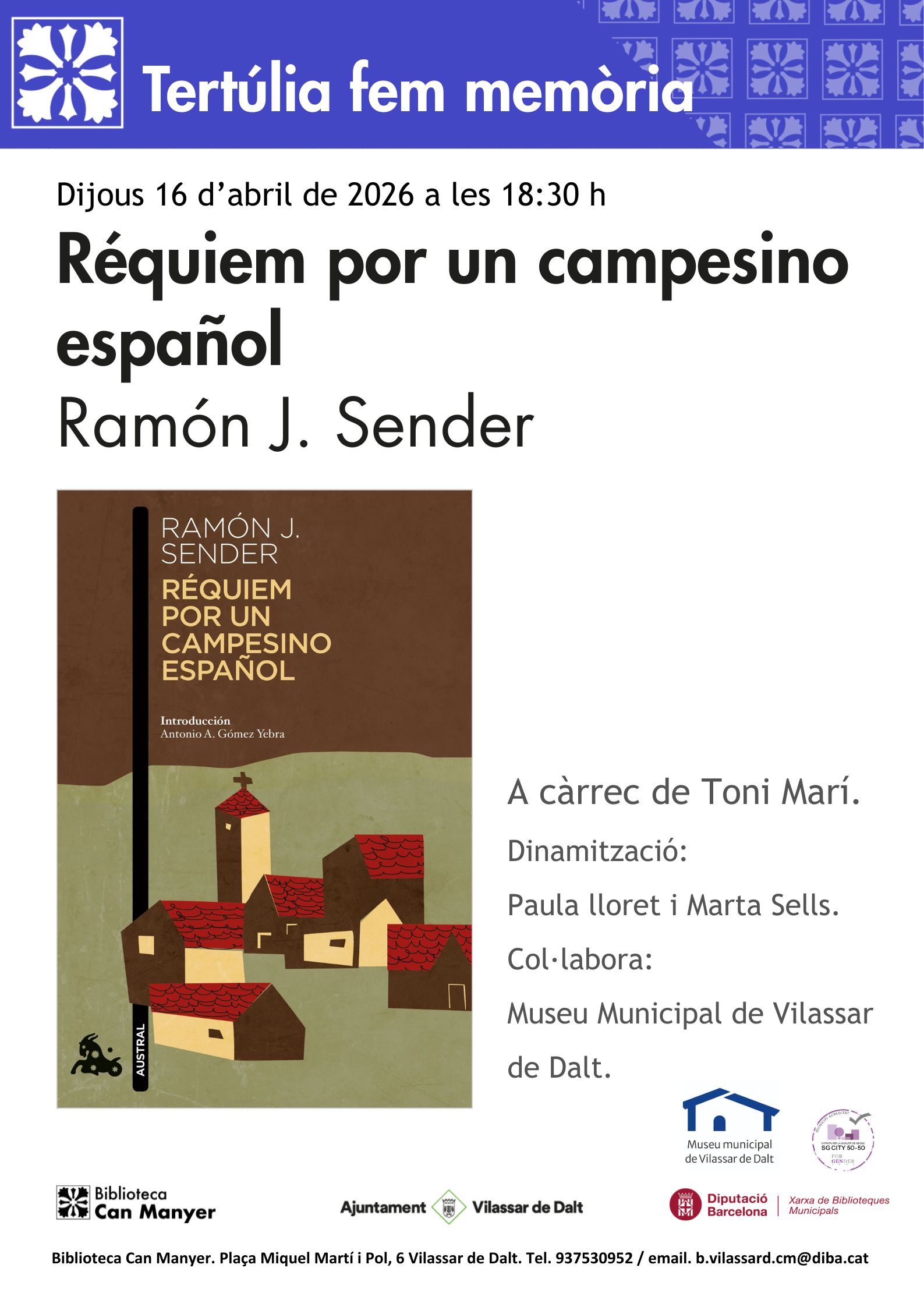Tert&uacute;lia Fem mem&ograve;ria: 'Requiem por un campesino espa&ntilde;ol'