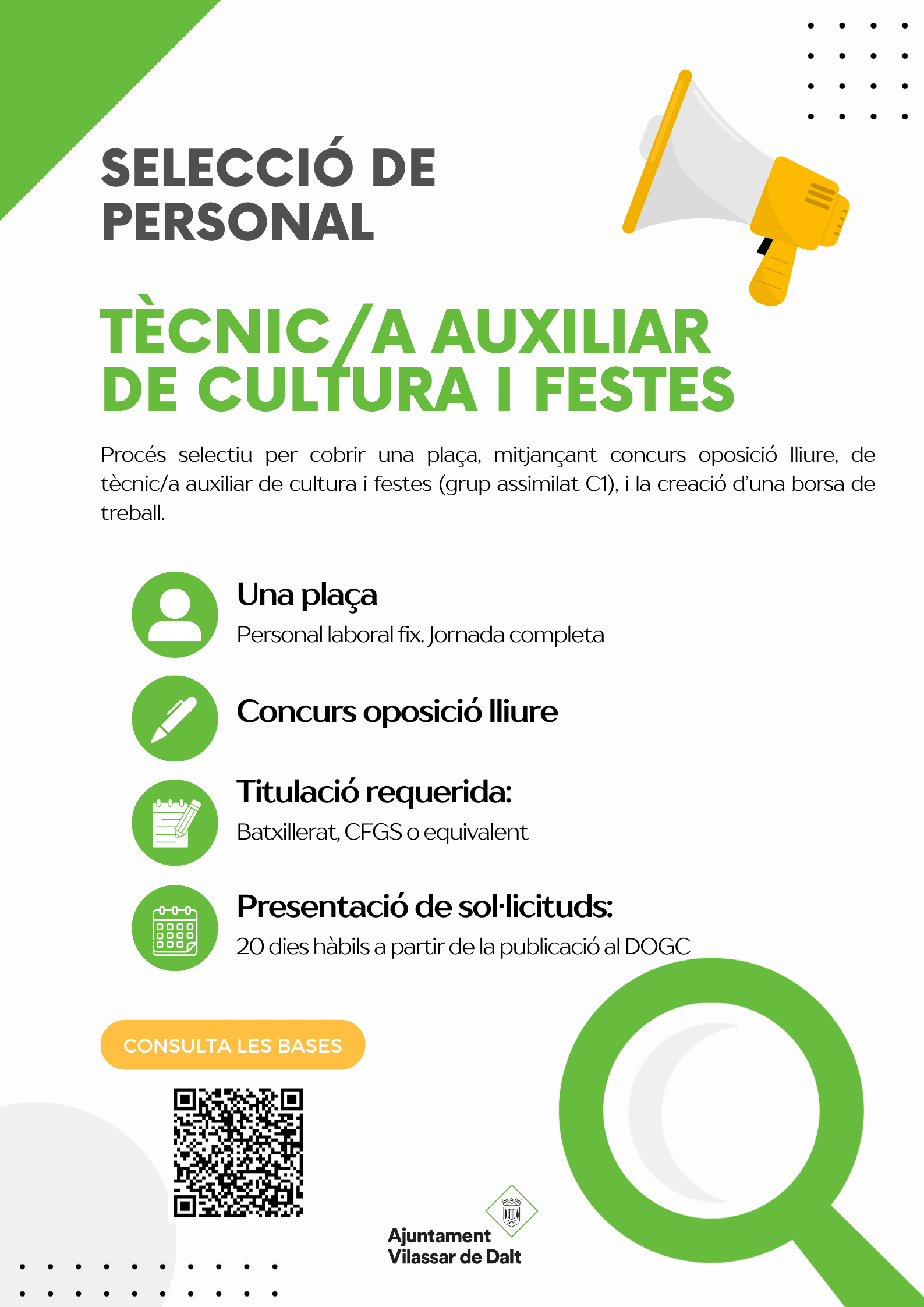 Procés selectiu per cobrir una plaça de tècnic/a auxiliar de cultura i festes