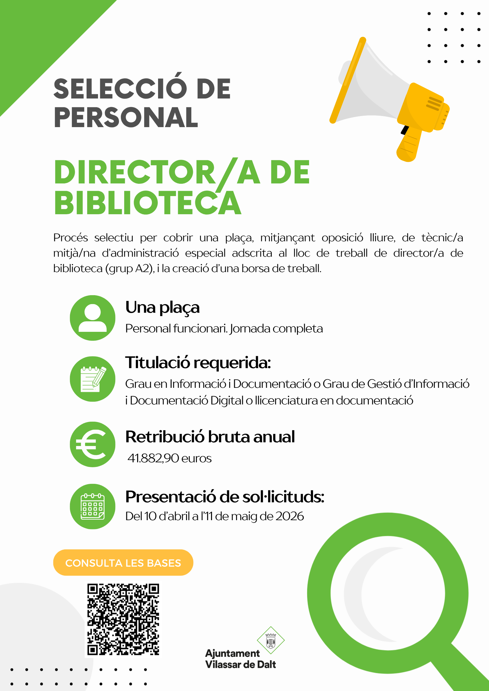 Proc&eacute;s selectiu per cobrir una pla&ccedil;a de director/a de biblioteca